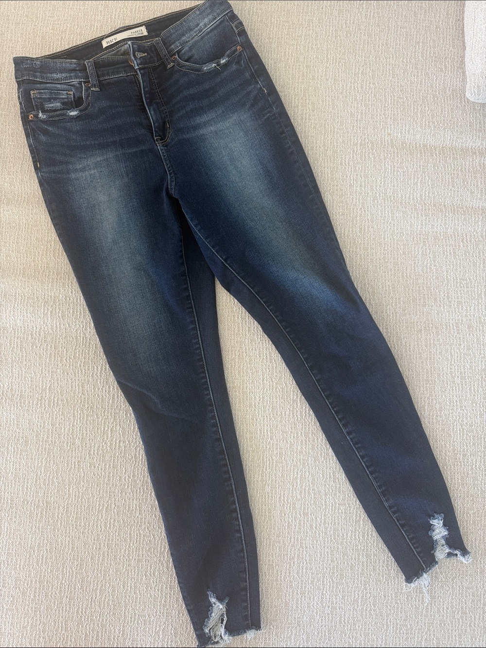 BKE Women’s Dark Blue Skinny Jeans with Distressed Ankles